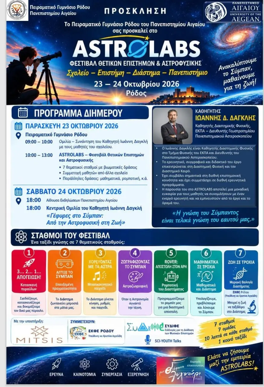 «ASTROLABS»: Φεστιβάλ Θετικών Επιστημών και Αστροφυσικής από το Πειραματικό Γυμνάσιο Ρόδου