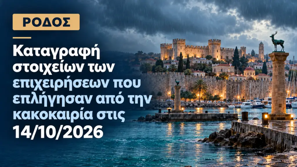 Ξεκινά η καταγραφή ζημιών στις επιχειρήσεις της Ρόδου από την κακοκαιρία: Διαθέσιμη η φόρμα δήλωσης από την Πολιτική Προστασία της Περιφέρειας Νοτίου Αιγαίου